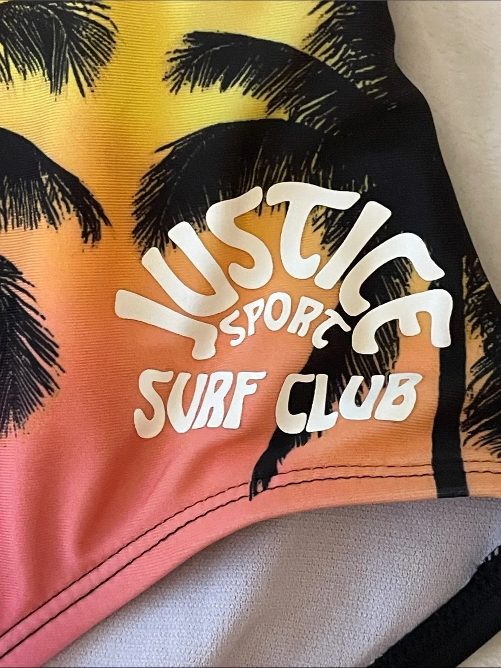 Justice Girls One-Piece Swimsuit - Rainbow Gradient with Black Palm Silhouettes